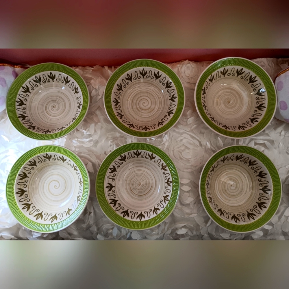 Vintage SEARS Mayan Ironstone Japan Rim Cereal Bowls 6 3/8"